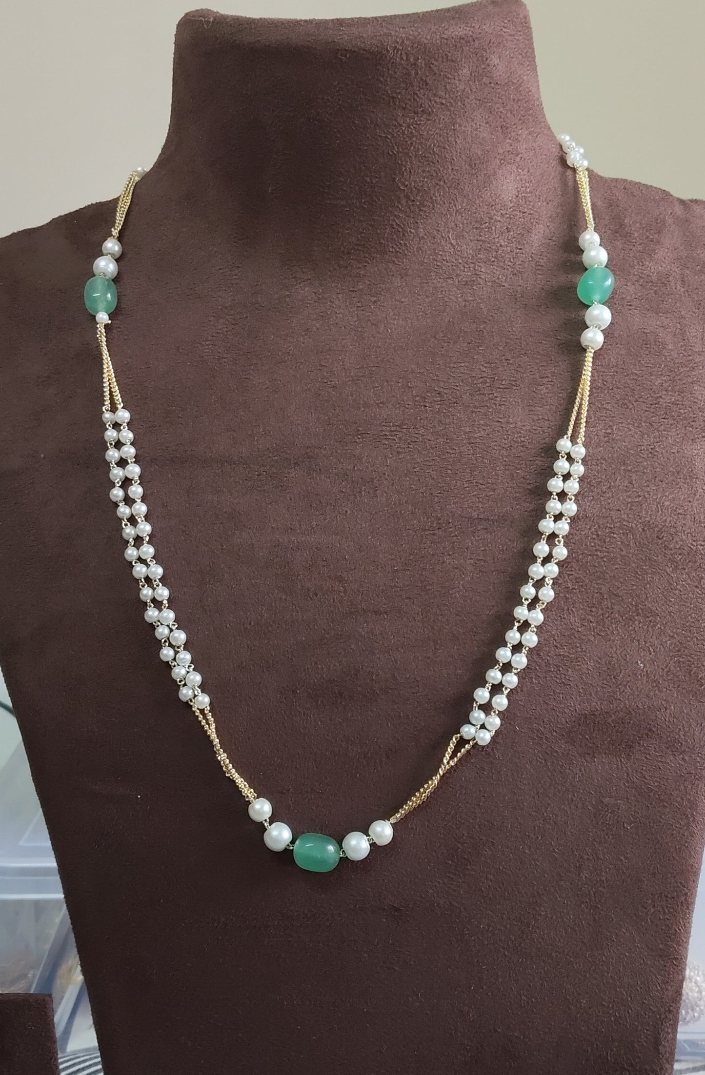 SIVARA 'Jade Pearl' Dori Necklace | Traditional Green Matarmala | Long Layering Chain