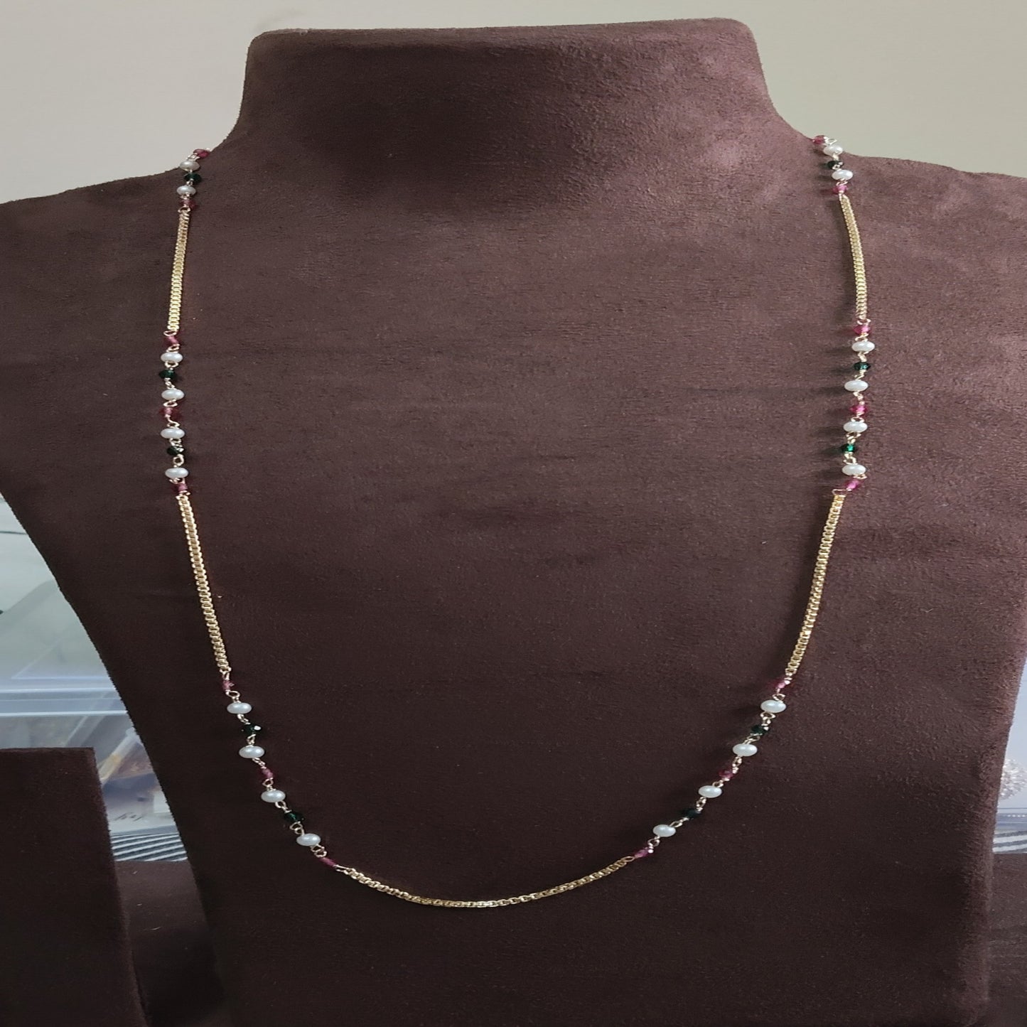 SIVARA 'Tricolor Treasure' Beaded Chain | Pearl & Gem like Accents | Long Layering Piece