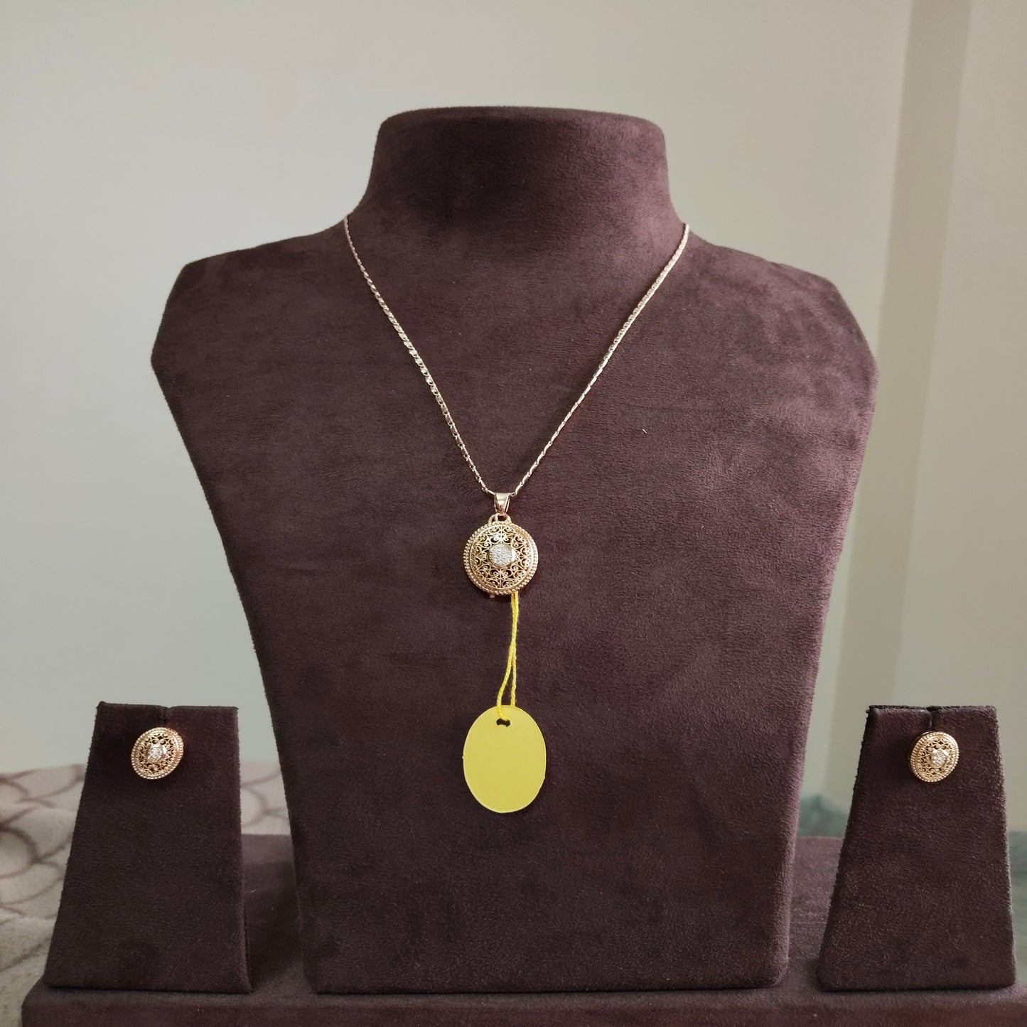 SIVARA Gold Plated AD Oval Pendant & Earring Set | Real Like Gold Look with Sparkling Stones