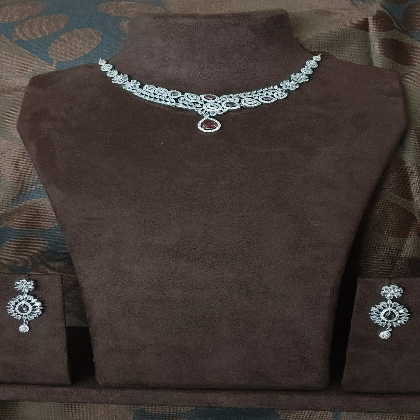 SIVARA Ruby Drop Crescent Choker | Grand Red Teardrop | Diamond Halo Set