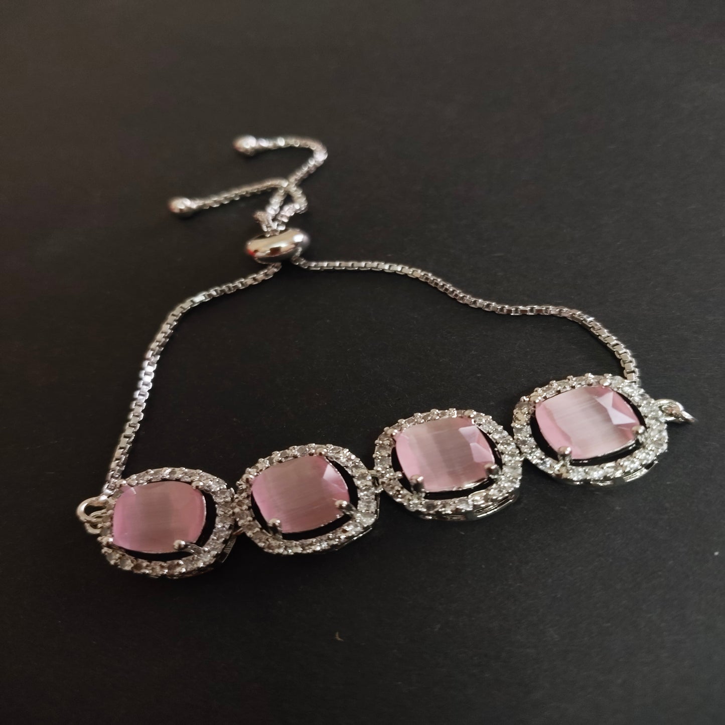 SIVARA Blush Radiance Adjustable Bracelet | Pink Stone with Sparkling Halo