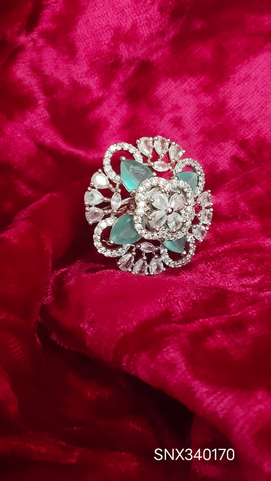 SIVARA Aqua Empress Floral Cocktail Ring | Adjustable