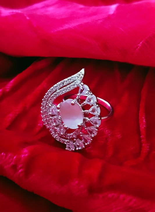 SIVARA Celestial Flame Solitaire Teardrop Ring | White Opal Sparkles Solitaire Ring with Twirl Design | Adjustable