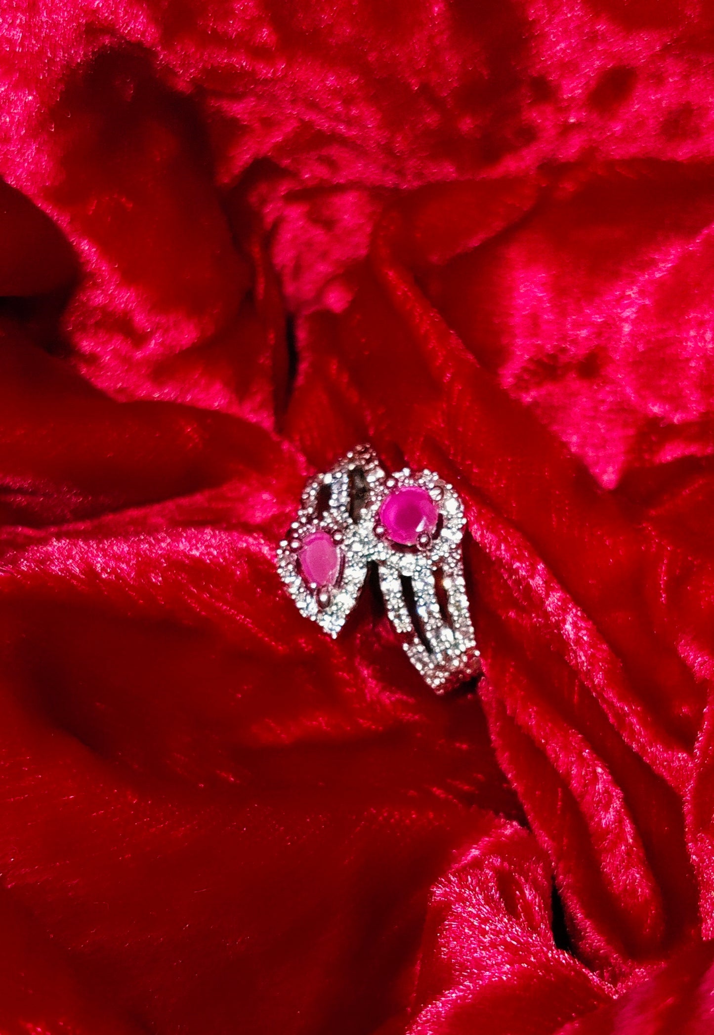 SIVARA Romantic Split Band Ruby Zircon Ring | Twin Stone Adjustable Ring