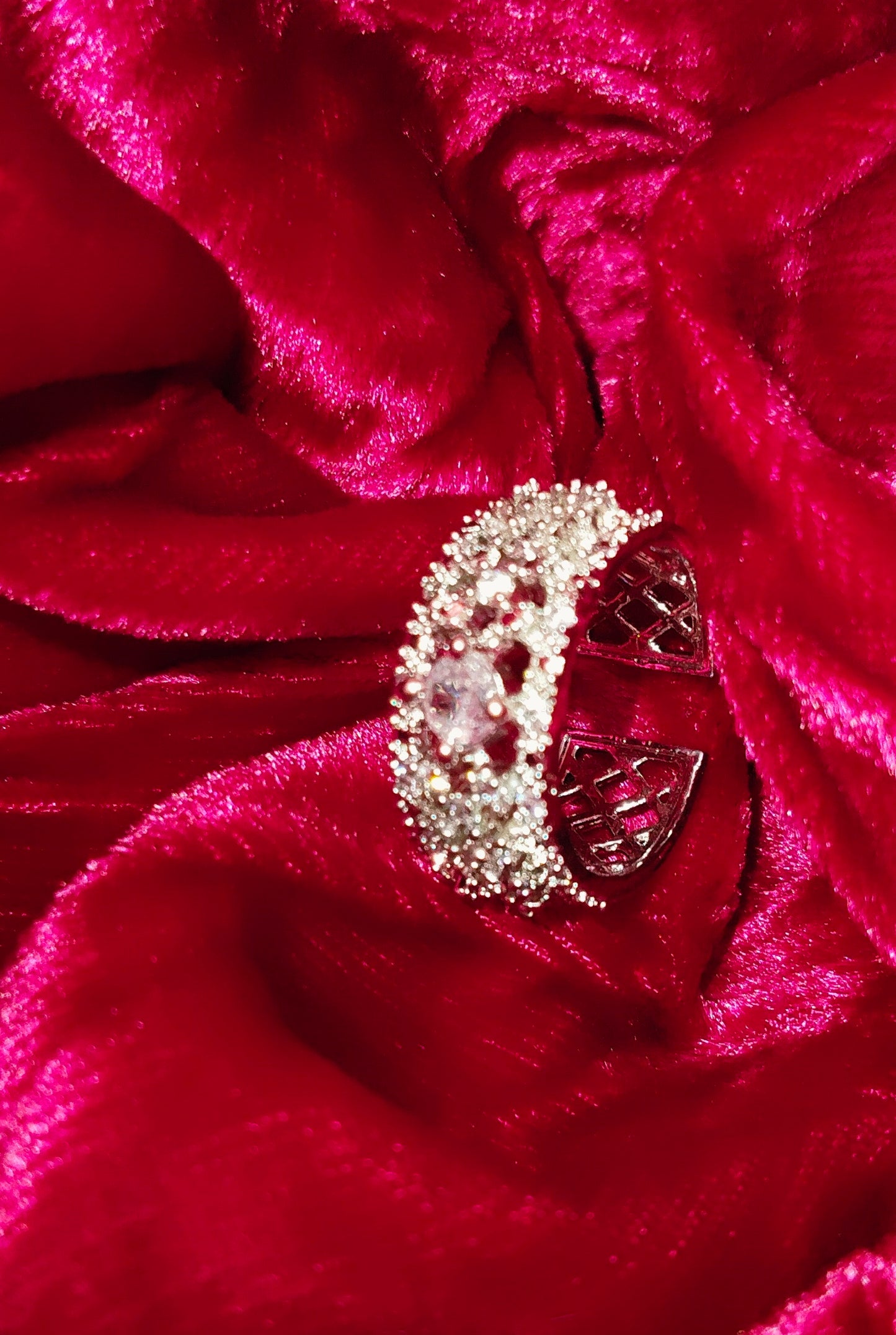 SIVARA Rhinestone Embellished Wide Band Ring | Shimmering Cocktail Ring with Floral Design