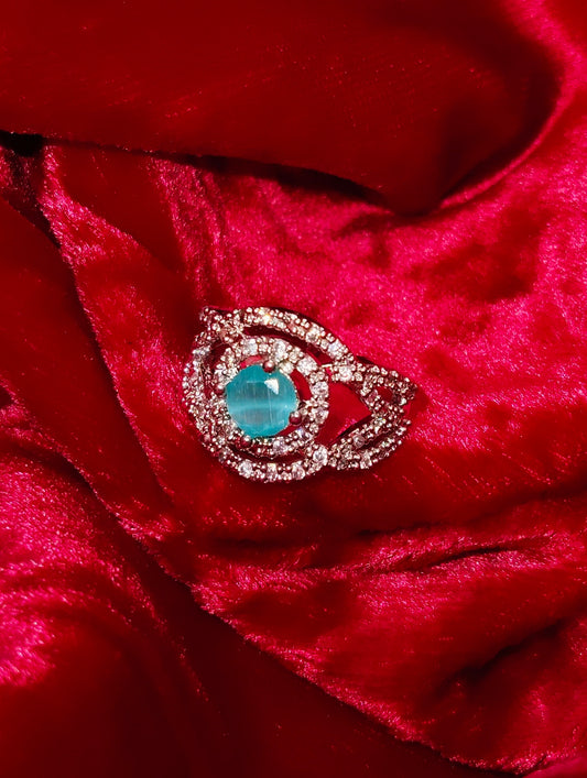 SIVARA Brilliant Lagoon Ring with Aqua Elegance Blue Stone | Eye-Catching Blue CZ Ring for Party and Wedding