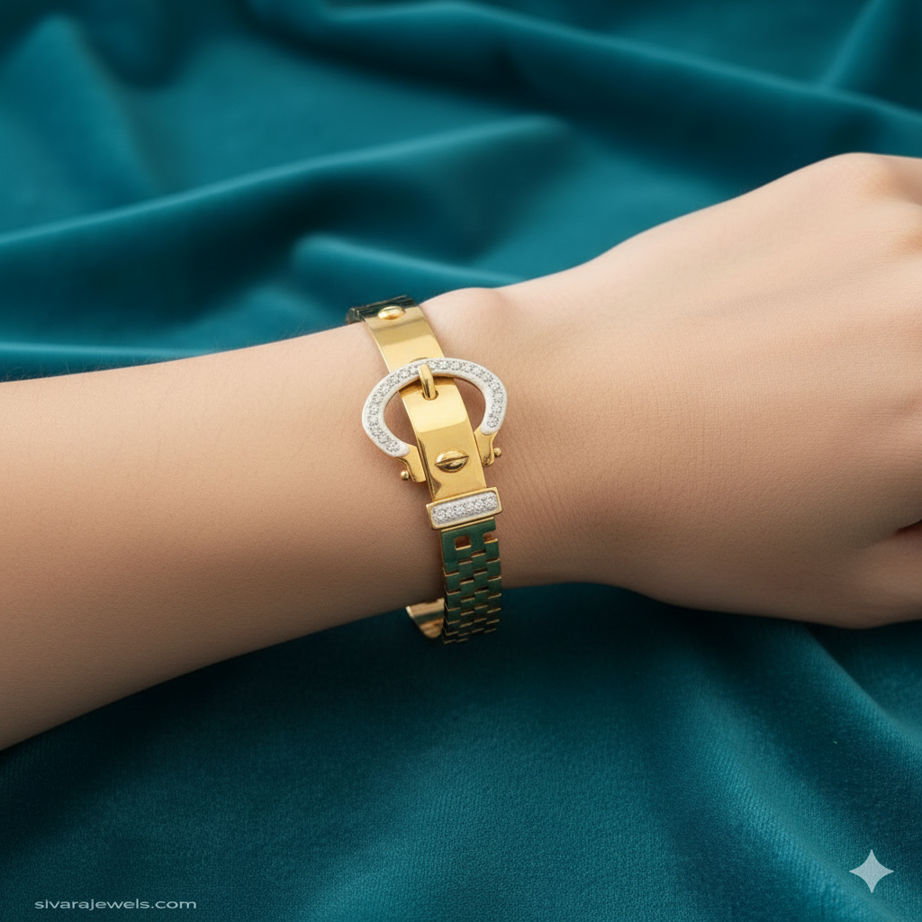 Beautiful slender wrist with oval diamond centerpiece bracelet
