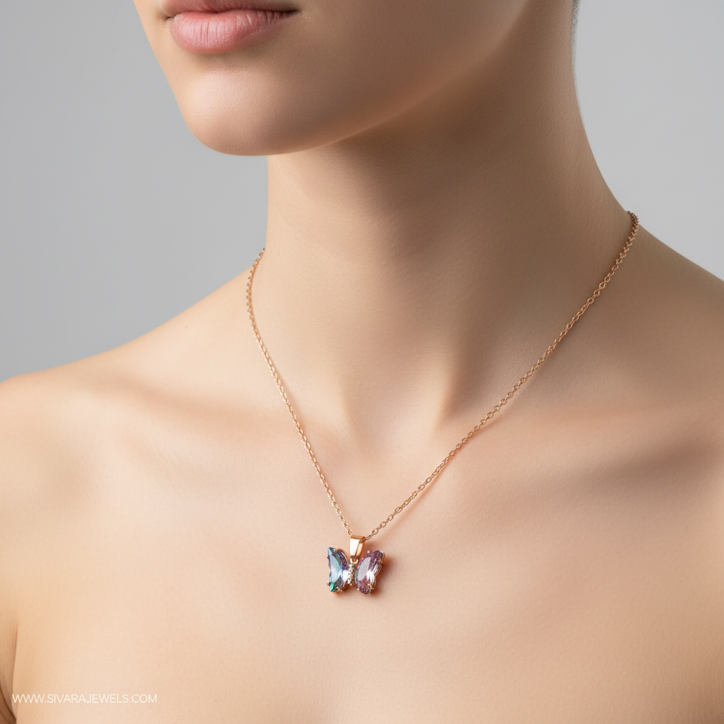 Butterfly Pendant on Slender Neck