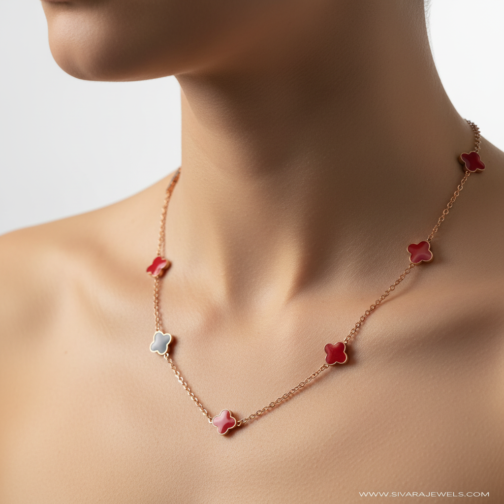 Enamel Clover Charms on Slender Neck