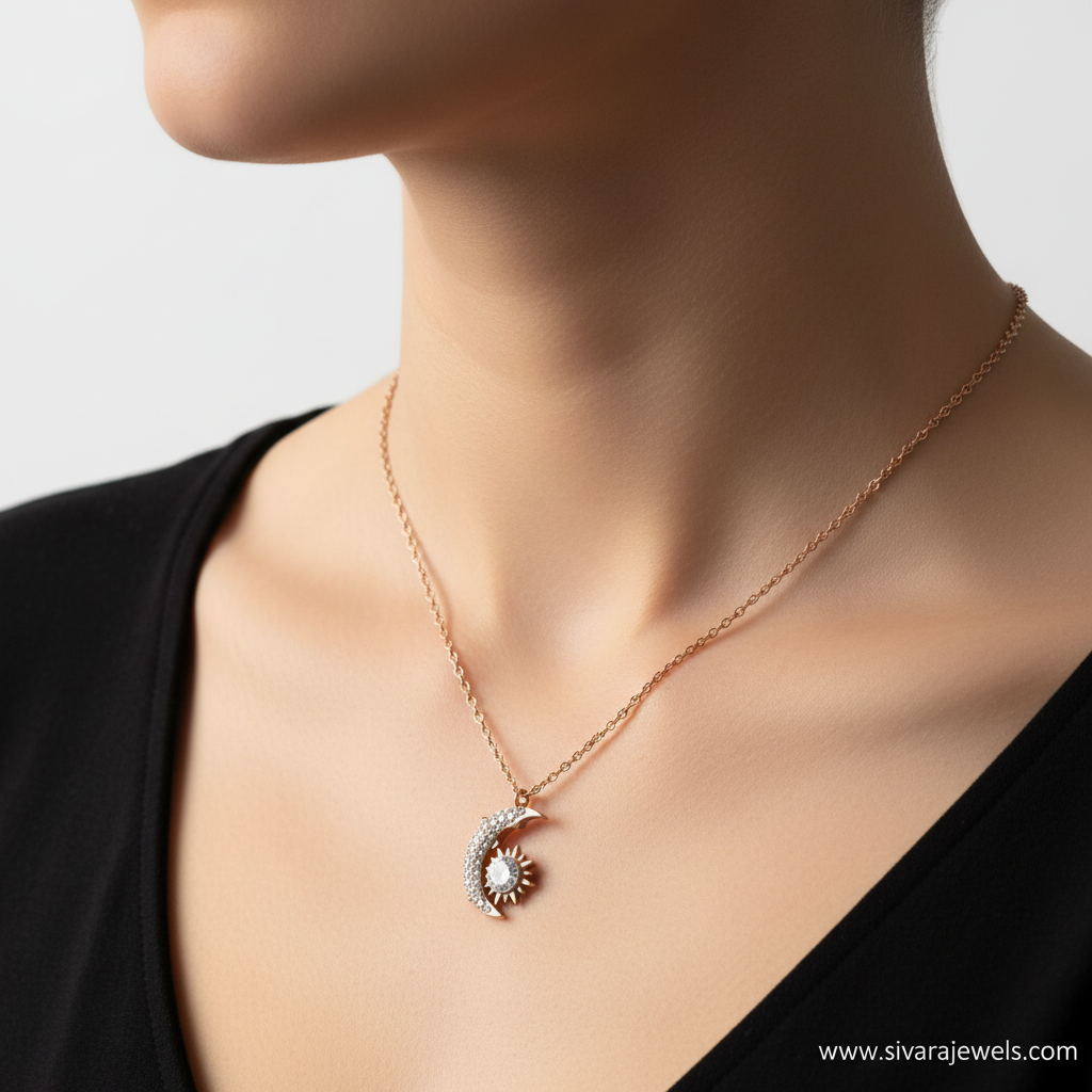 Moon and Sun Pendant on Slender Neck