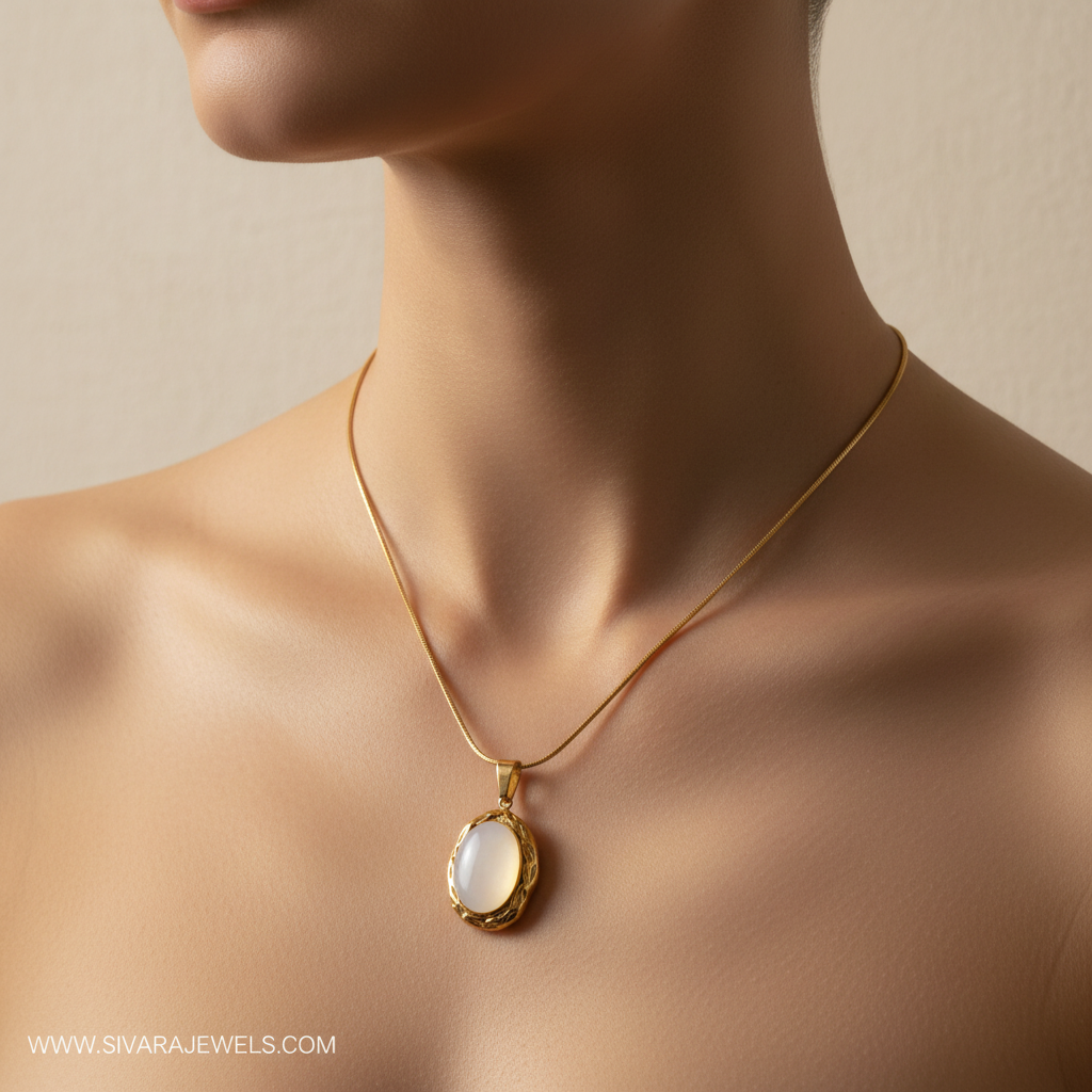 Oval Stone Pendant on Slender Neck