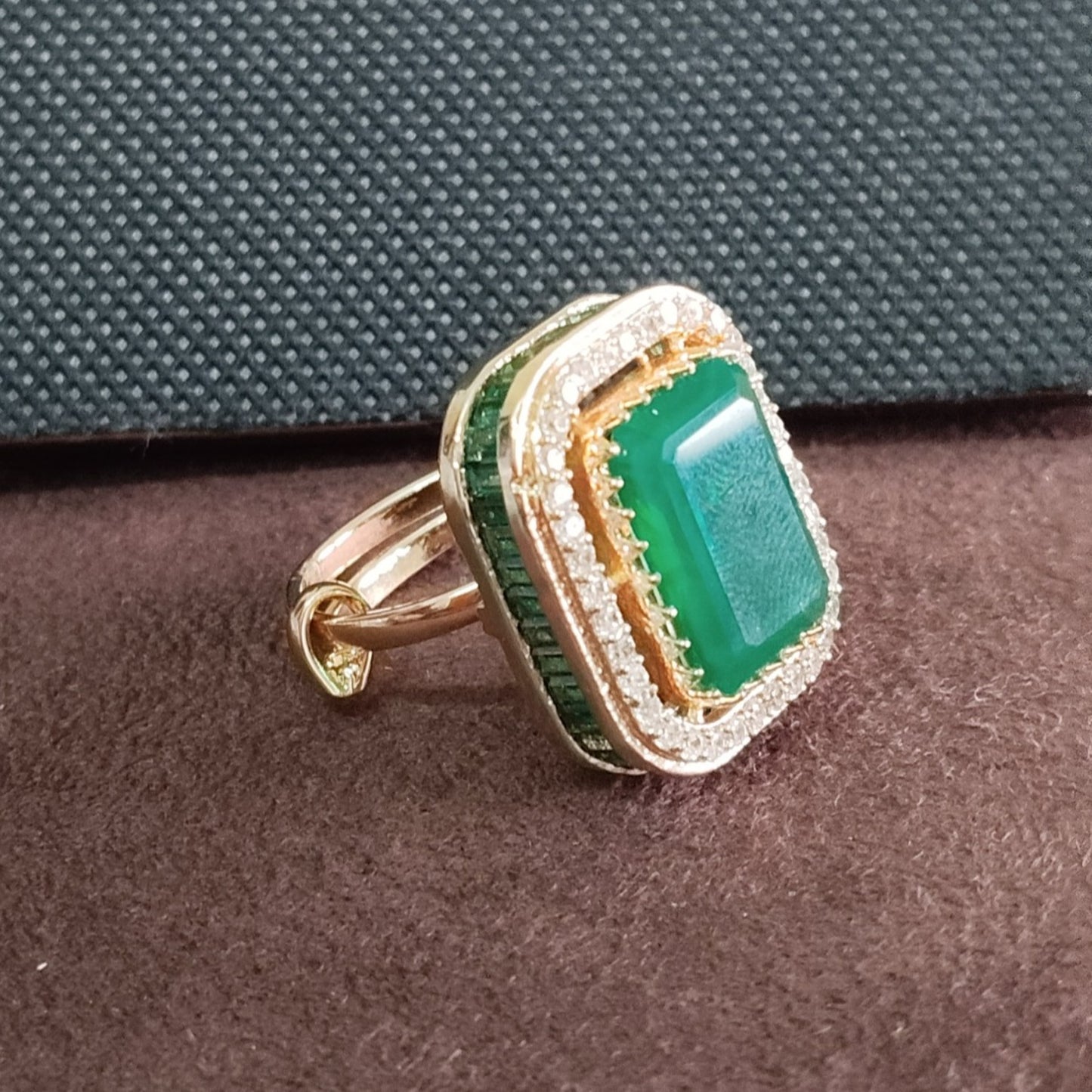 SIVARA Emerald Majesty Doubled Statement Ring | Bold Green Stone with Royal Elegance | Adjustable