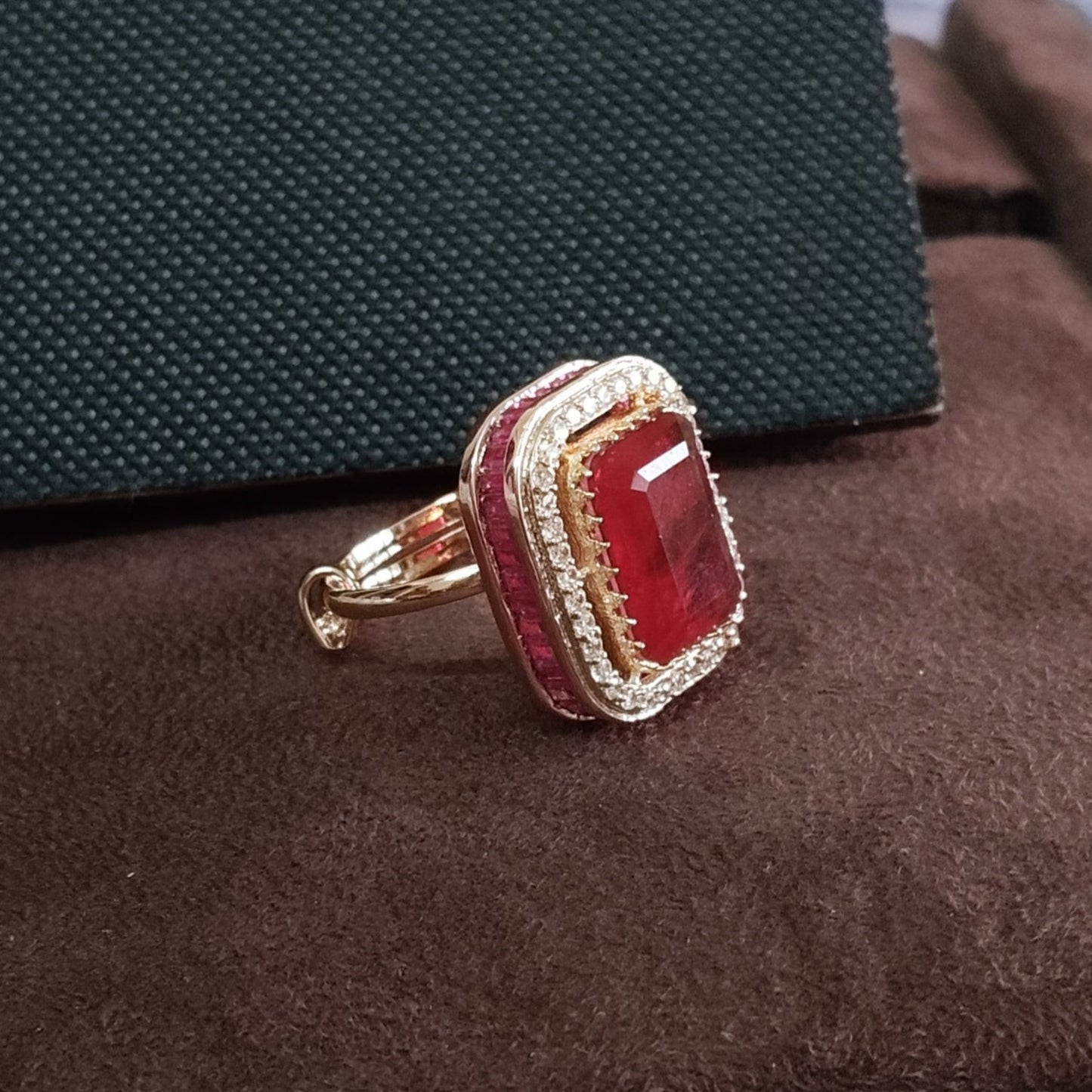 SIVARA Doubled Ruby Crimson Empress Statement Ring | Bold Red Stone with Royal Elegance | Adjustable