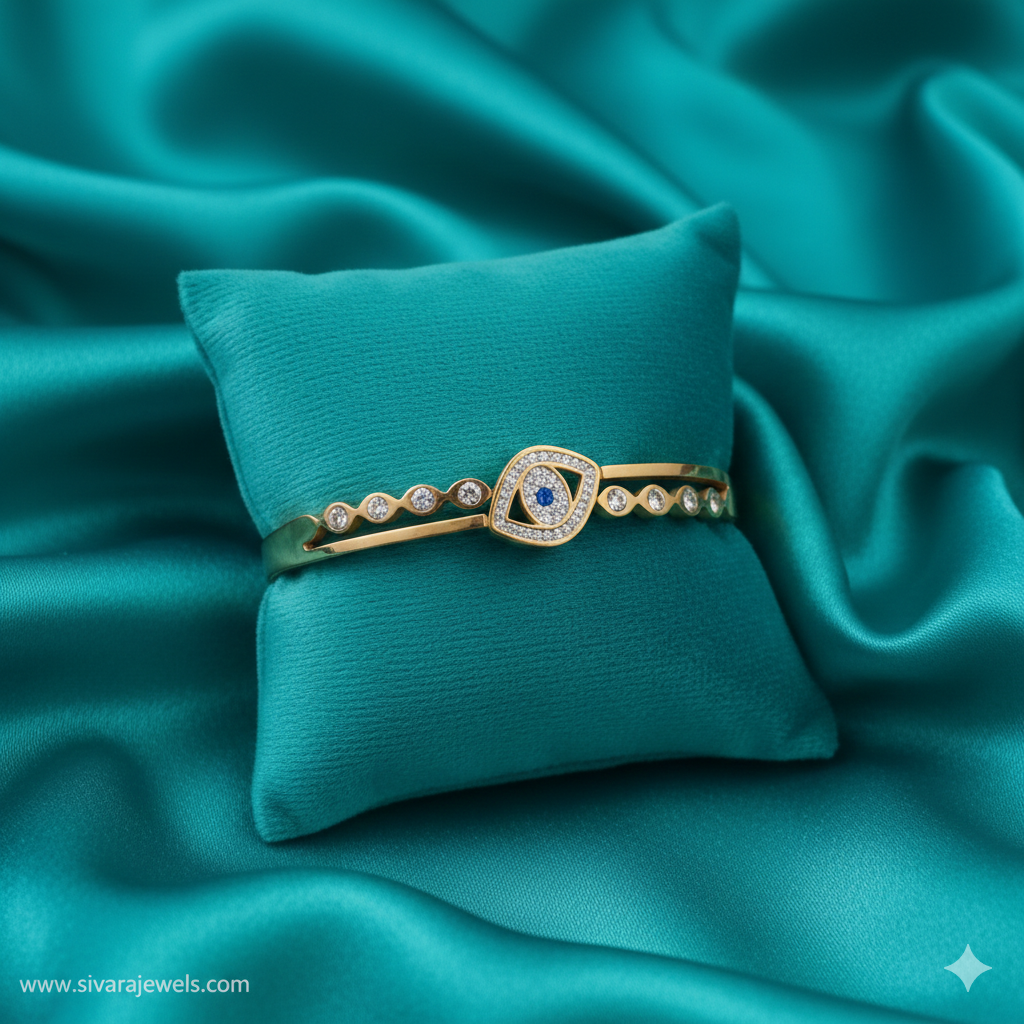 SIVARA Diamond-Encrusted Evil Eye Bracelet | Gold Anti-Tarnish Dailywear
