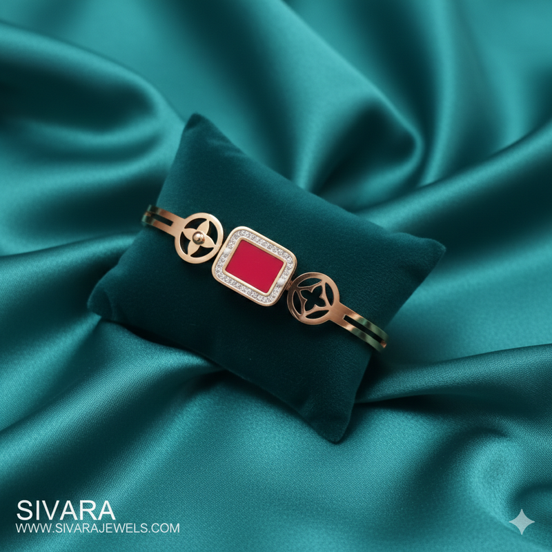 SIVARA Radiant Ruby Halo Floral Bracelet | Gold Anti-Tarnish Dailywear