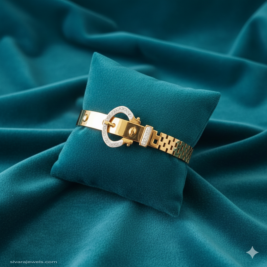 SIVARA Crystal Buckle Statement Bracelet | Gold Anti-Tarnish Dailywear