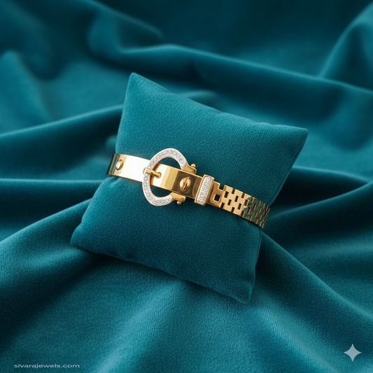 SIVARA Crystal Buckle Statement Bracelet | Gold Anti-Tarnish Dailywear