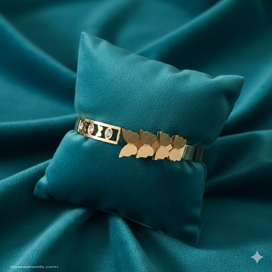 SIVARA 3D Triple-Butterfly Engraved Stone Bracelet | Gold Anti-Tarnish Dailywear