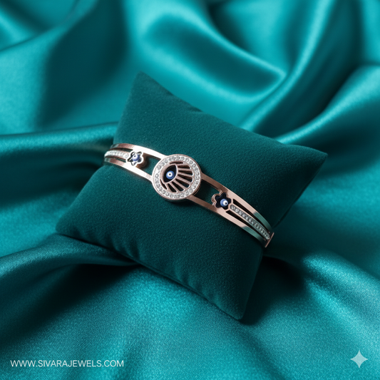 SIVARA Hamsa Evil Eye Dual-Rail Bracelet | Gold Anti-Tarnish Dailywear