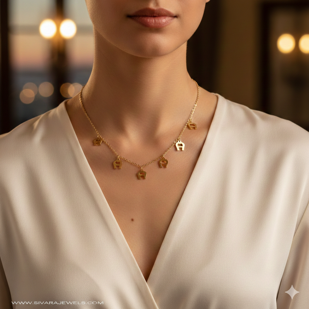 SIVARA Iconic 'A' Letter Charms Cascade Necklace | Gold Anti-Tarnish Dailywear