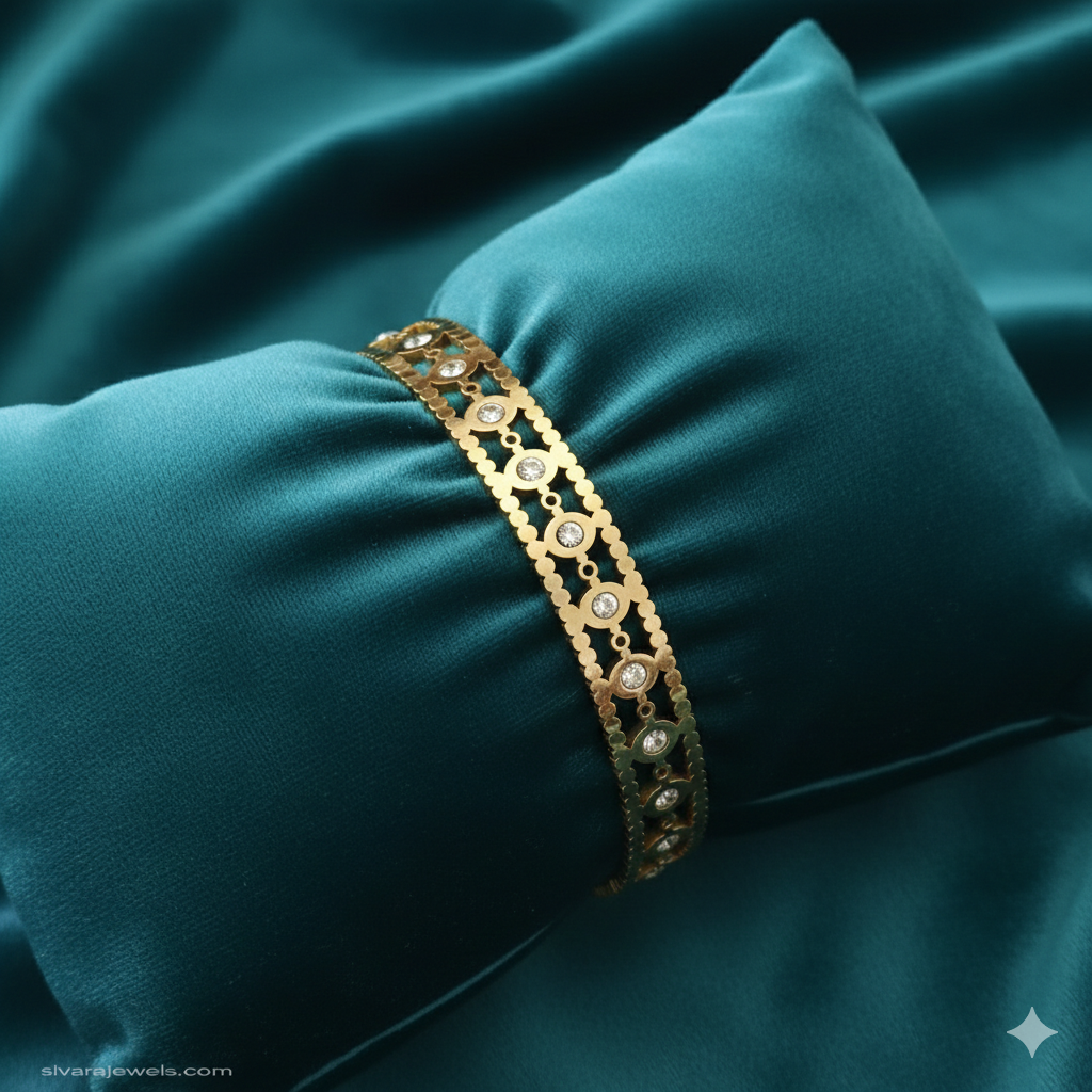 SIVARA Geo-Lace Engraved Stone Bangle | Gold Anti-Tarnish Dailywear