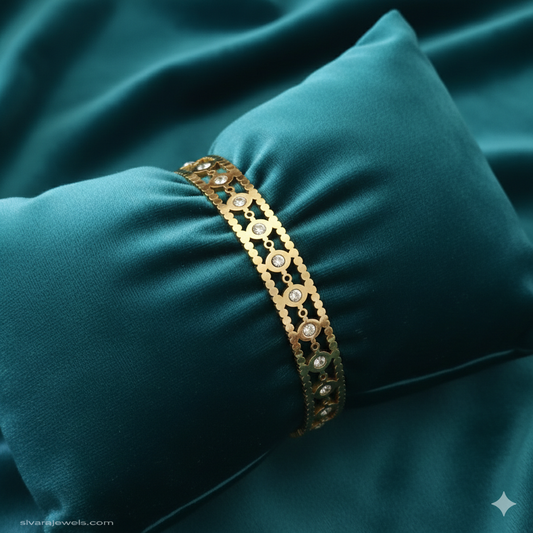 SIVARA Geo-Lace Engraved Stone Bangle | Gold Anti-Tarnish Dailywear
