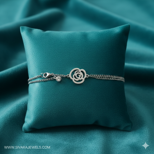 SIVARA Silver Camellia Rosette Bracelet | Silver Anti-Tarnish Dailywear