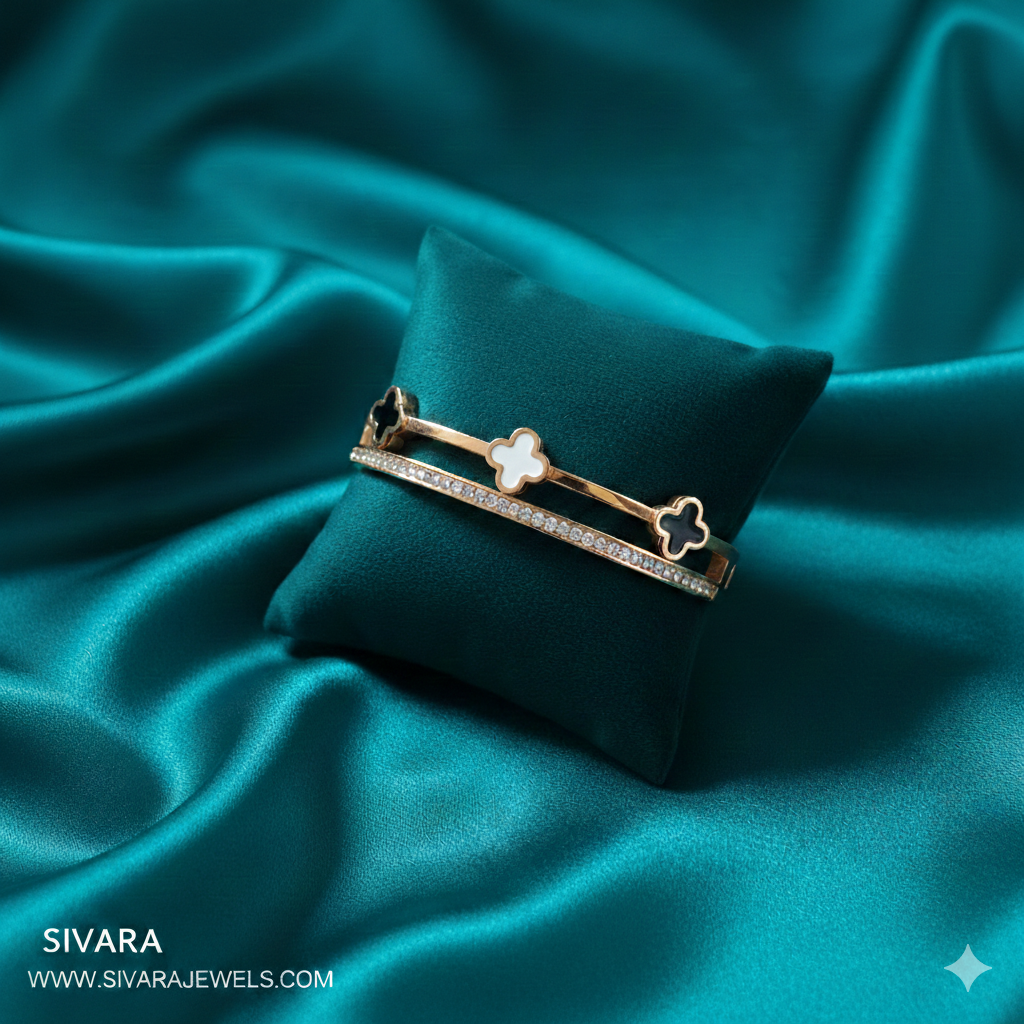 SIVARA Dual-Rail Multi-Clover Crystal Bracelet | Gold Anti-Tarnish Dailywear