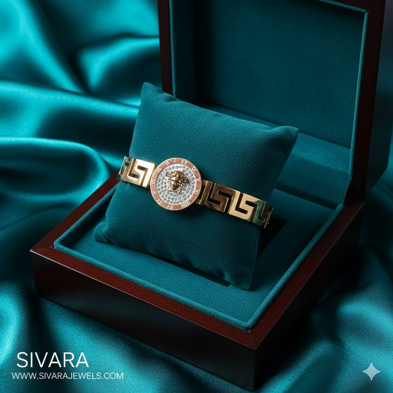 SIVARA Medusa Roman Numeral Greek Key Bracelet | Gold Anti-Tarnish Dailywear