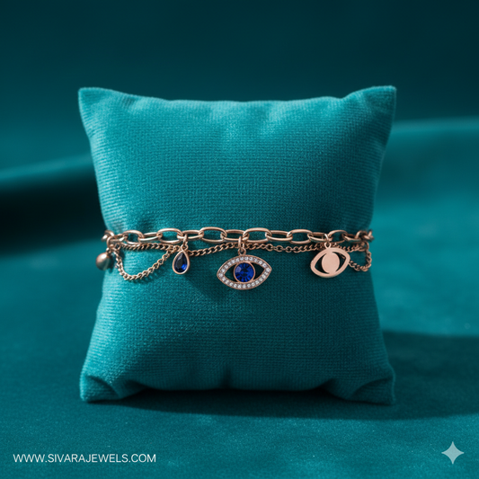 SIVARA Celestial Evil Eye Charm Bracelet | Rose Gold Anti-Tarnish Dailywear