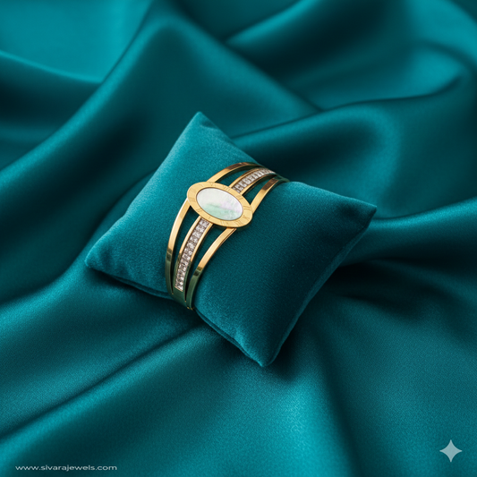 SIVARA Mother of Pearl Roman Numeral Triple-Band Bracelet | Gold Anti-Tarnish Dailywear