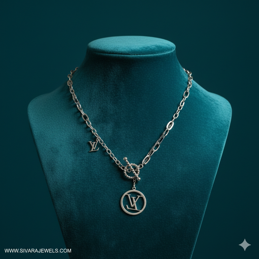 SIVARA Louis Vuitton Inspired LV Medallion | Silver Toggle Link Anti-Tarnish Dailywear