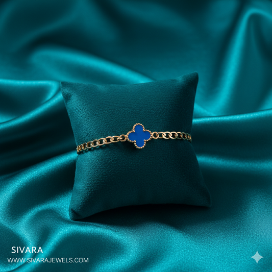 SIVARA Azure Clover Enamel Chain Bracelet | Gold Anti-Tarnish Dailywear