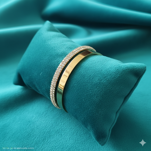 SIVARA Double-Layer Enamel Bangle | Gold & White Anti-Tarnish Daily Wear