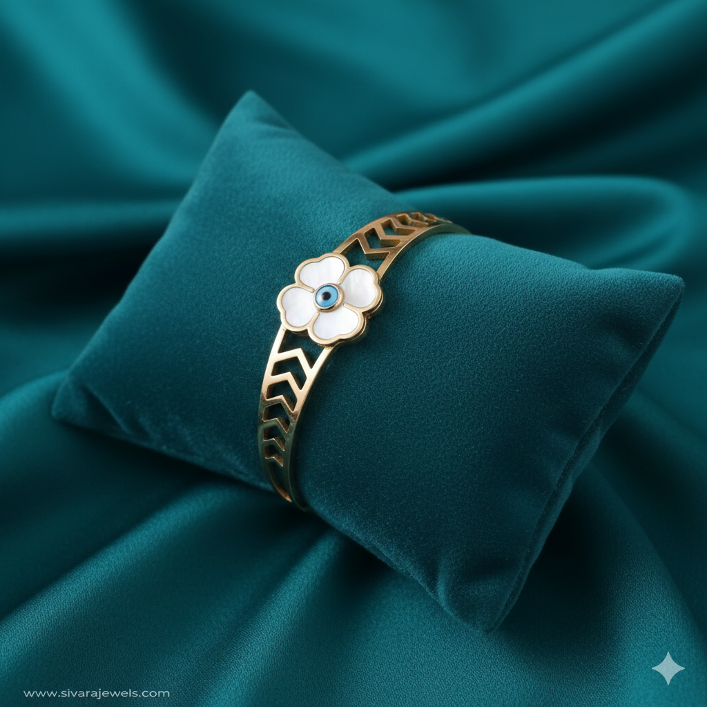 SIVARA Mother of Pearl Floral Evil Eye Bracelet | Gold Anti-Tarnish Dailywear
