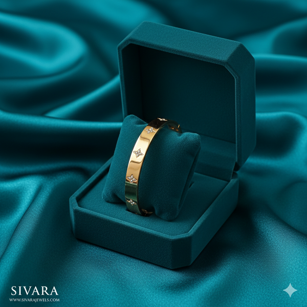 SIVARA Starburst Crystal Inlaid Oval Bracelet | Gold Anti-Tarnish Dailywear