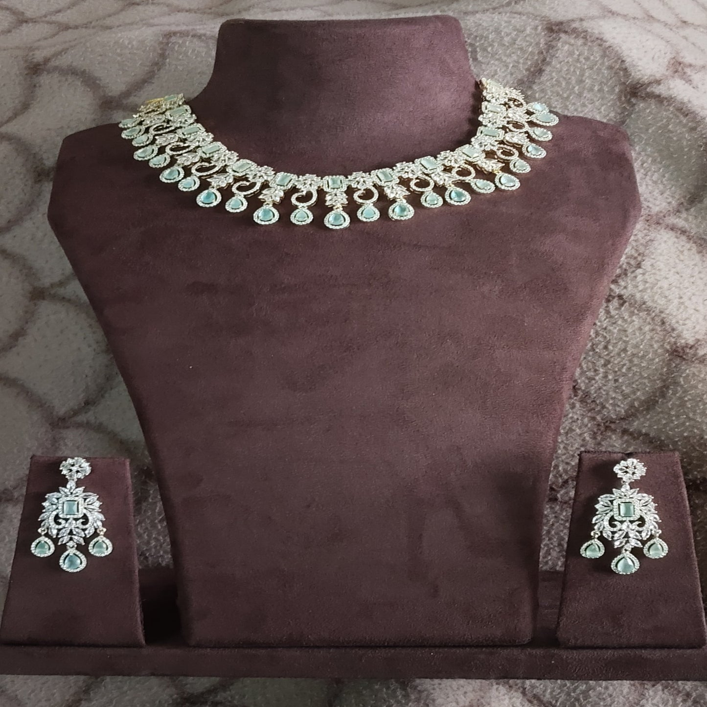 SIVARA 'Neelam Aasma' AD Necklace | Ice Blue Droplet with Golden tone | Royal Bridal Set