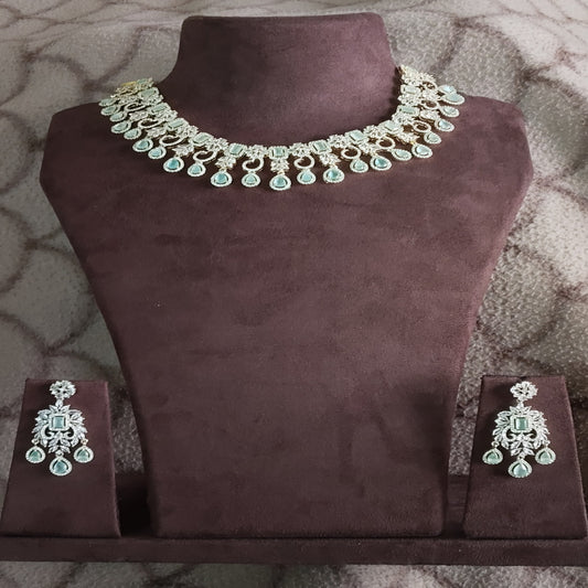 SIVARA 'Neelam Aasma' AD Necklace | Ice Blue Droplet with Golden tone | Royal Bridal Set