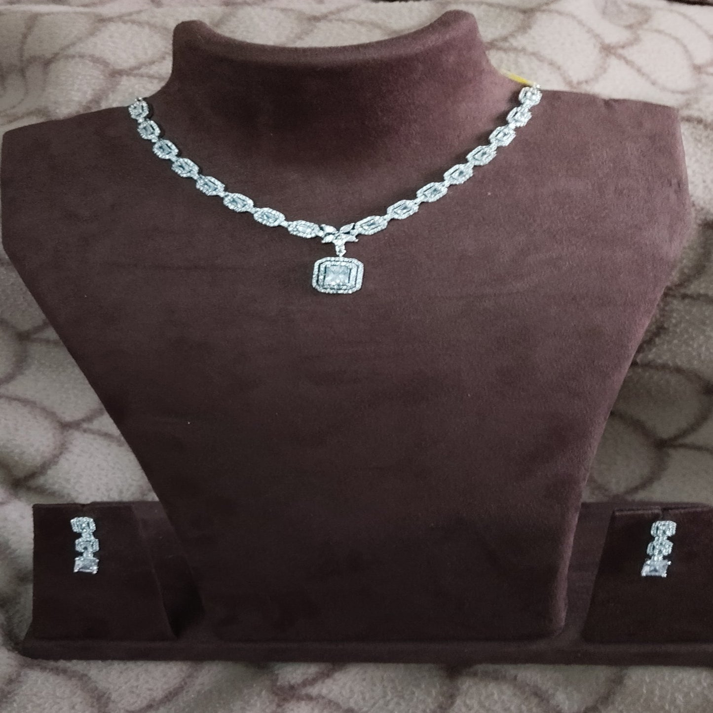 SIVARA Radiant Solitaire AD Necklace | Halo Pendant | American Diamond Bridal Set