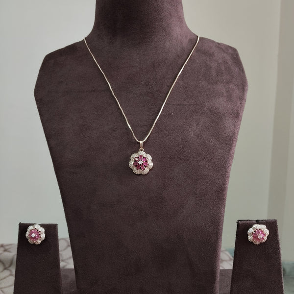 SIVARA Rose Stone Ruby Pendant Set with Earrings | Floral Jewelry Design