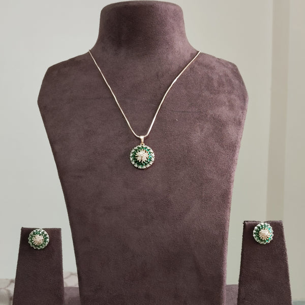 SIVARA Bloom Emerald Pendant Set with Earrings | Daily Wear Imitation Jewelry
