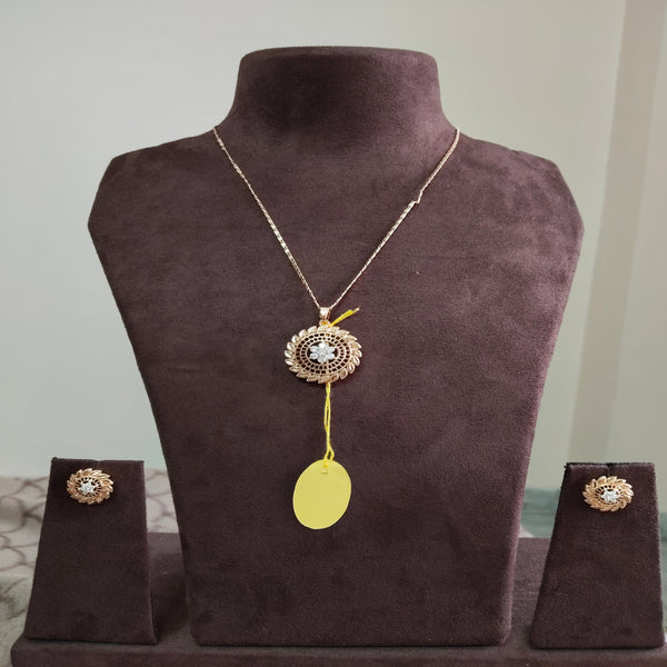 SIVARA Radiant Bloom Circle with AD Pendant & Stud Earring Set | Floral Cluster with Leaf Design