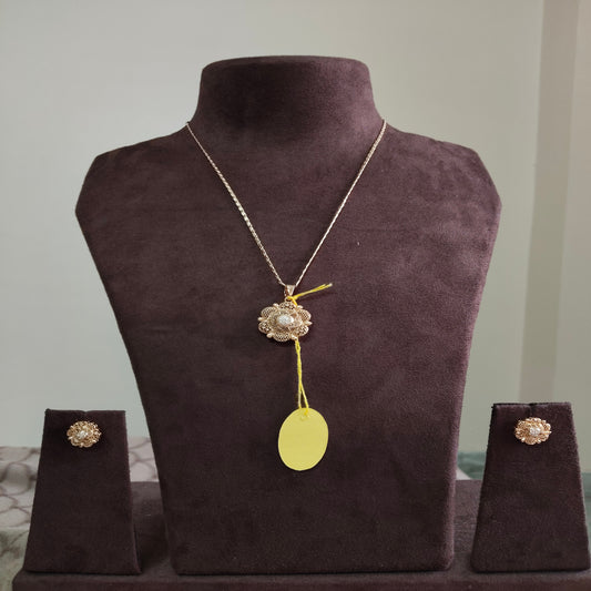 SIVARA Floral Gold-Plated AD Pendant Set with Earrings for Women & Girls