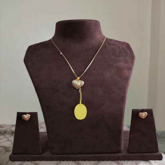 IVARA Gold Plated AD Heart Pendant & Earring Set for Girls | Cute Love Design Jewelry Gift