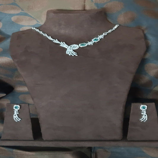 SIVARA Emerald Ribbon Diamond Set | Modern Panna Drape | Asymmetric Necklace Set