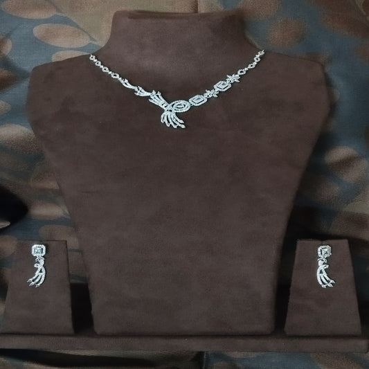 SIVARA Diamond Ribbon Knot Set | Modern Pave Drape | All-White AD Necklace Set