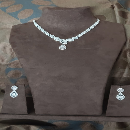 SIVARA Diamond Infinity Loop Necklace | Circular Pave Clusters | All-White Necklace Set