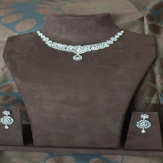 SIVARA Diamond Crescent Choker | Grand Teardrop AD Pendant | Pure White Necklace Set