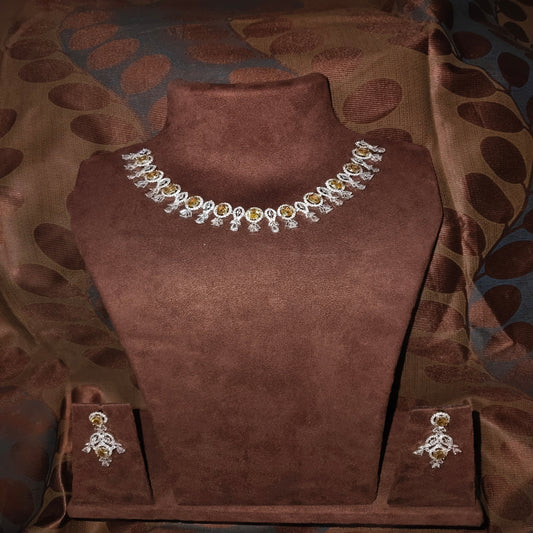 SIVARA 'Golden Cascade' Champagne CZ Necklace Set