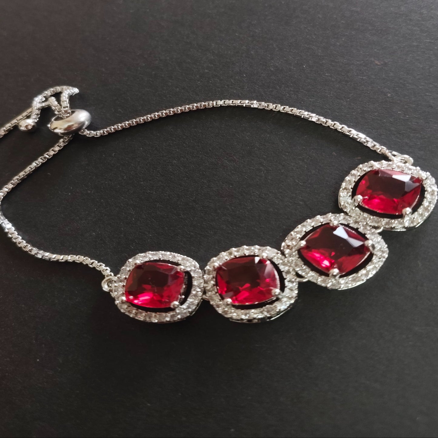 SIVARA Royal Red Crystal Bracelet with Diamond Halo | Adjustable | Real Diamond Like Finish
